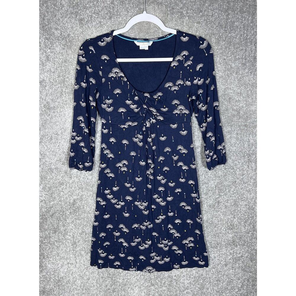 Boden‎ Dress Womens Size US 6 Blue Stretch 3/4 Sleeve Scoop Neck Pleated